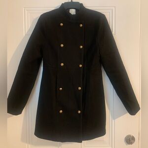 Black Double-Breasted Pea Coat Classic Gold Buttons Size S